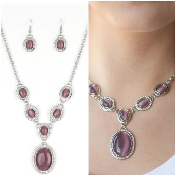 METRO MEDALLION PURPLE MOONSTONE NECKLACE/EARRING